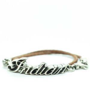 King Baby Studio Thin Braided Leather Bracelet Indian Motorcycle Script Silver